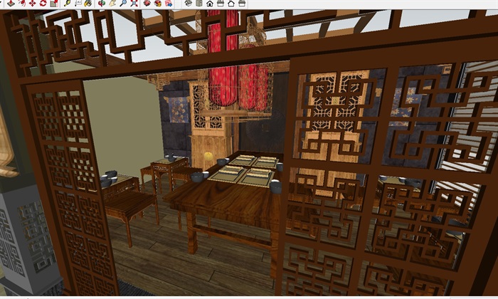 新中式咖啡厅餐馆室内方案SU设计模型(4)