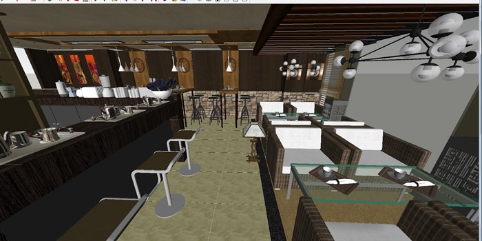 新中式咖啡厅餐馆室内方案SU设计模型(5)