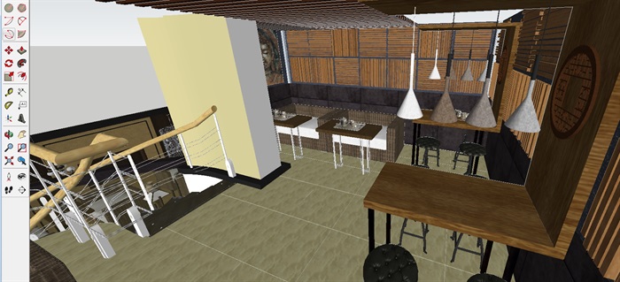新中式咖啡厅餐馆室内方案SU设计模型(8)