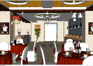 欧式风格自助酒店餐厅SU(草图大师)设计模型