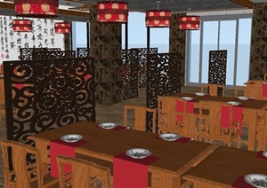 古典中式北京饺子店装潢方案SU(草图大师)设计模型