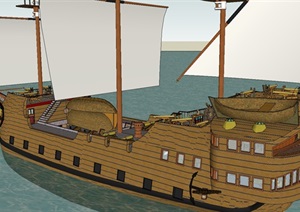 4个木制帆船ＳＵ精美设计模型