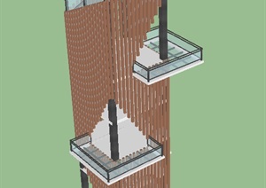 现代风格三层观景塔ＳＵ模型