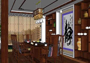 新中式风格别墅室内茶室空间装饰设计SU(草图大师)模型