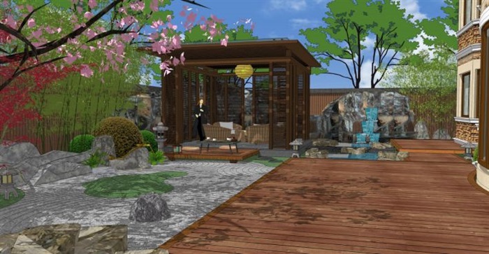 一个日式小院花园ＳＵ模型(3)