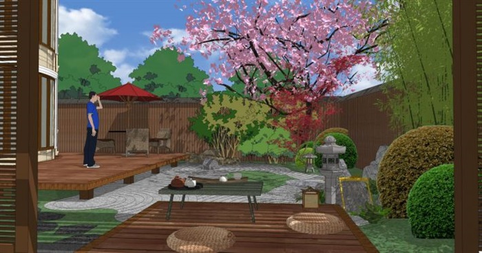 一个日式小院花园ＳＵ模型(4)