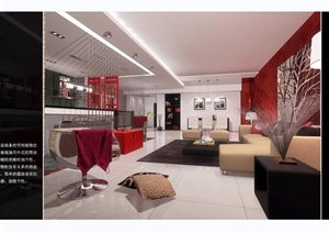 现代中式红色风格住宅室内cad施工图附效果图