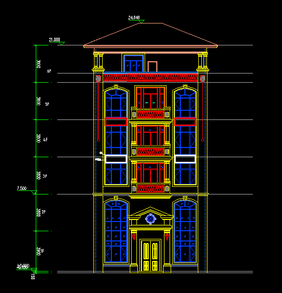五层欧式霸气别墅模型加CAD图(2)
