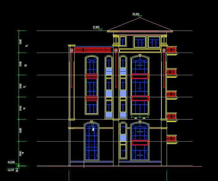 五层欧式霸气别墅模型加CAD图(4)