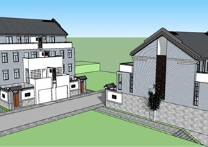 中式风格带庭院别墅建筑SU(草图大师)模型