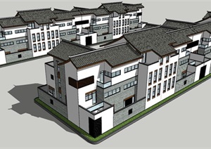 中式古典风格精致别墅群建筑SU(草图大师)模型
