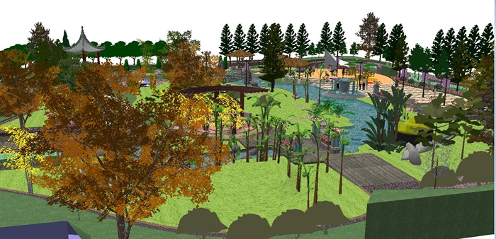 规划作业——公园景观方案SU模型(4)