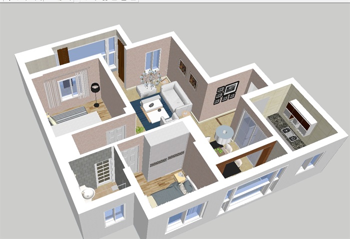 现代简约小户型室内家装SＵ模型(6)