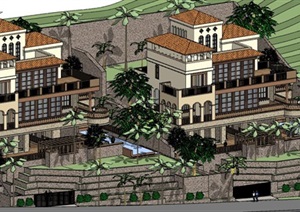 欧式古典风格带景观设计别墅建筑SU(草图大师)模型