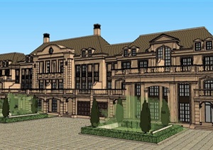 欧式古典风格带景设计别墅群建筑SU(草图大师)模型