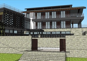 新日式现代风格独栋别墅建筑SU(草图大师)模型
