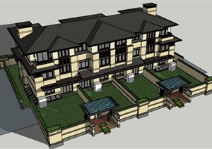 日式小区详细的别墅建筑SU(草图大师)模型
