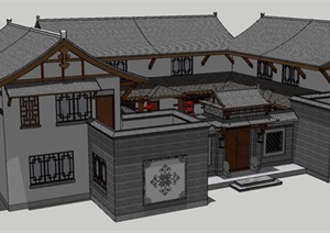 中式古典风格独栋别墅建筑SU(草图大师)模型