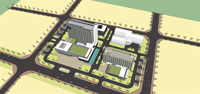 现代医院详细多层建筑设计su模型