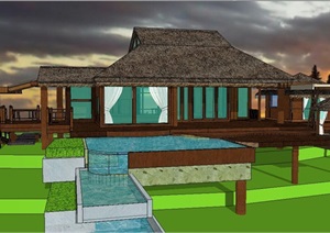 东南亚风格别墅单层建筑设计SU(草图大师)模型