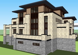 某独栋新古典风格别墅建筑设计SU(草图大师)模型
