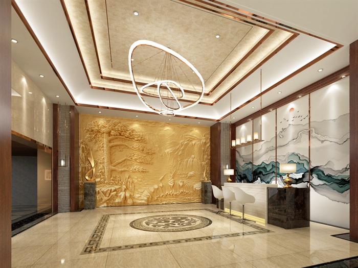 四星级酒店入口及大厅设计su模型2017版本