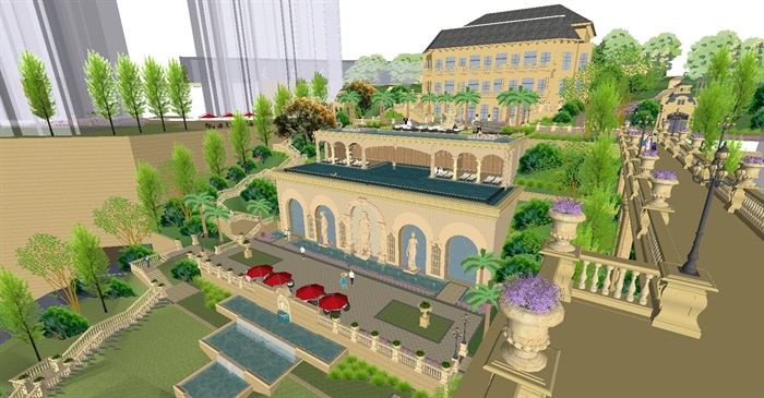 欧式南滨上院小区售楼会所建筑与景观方案ＳＵ模型(9)