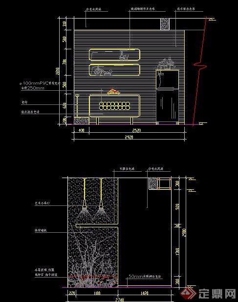 餐厅区装饰墙及酒架造型CAD立面图