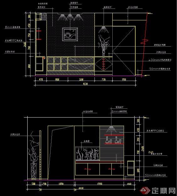 餐厅区装饰墙及酒架造型CAD立面图