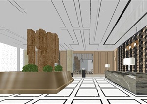 现代风格酒店大堂装潢设计方案SU(草图大师)模型