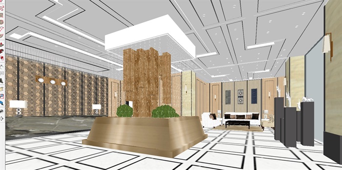 现代风格酒店大堂装潢设计方案SU模型(2)