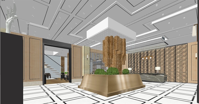 现代风格酒店大堂装潢设计方案SU模型(5)