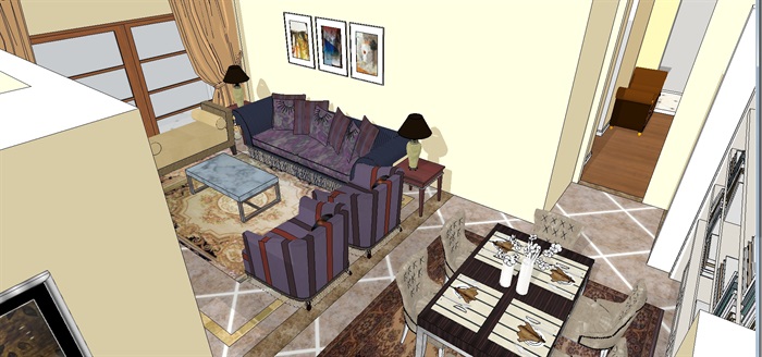 北美风格户型室内家装方案SＵ模型(1)