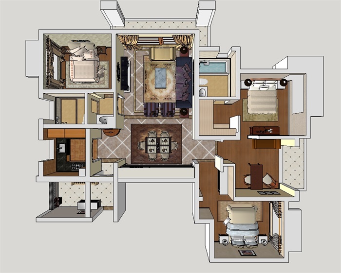 北美风格户型室内家装方案SＵ模型(8)