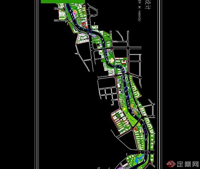 海口市美舍河滨河公园部分设计cad施工图
