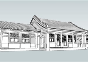 中式四合院正房建筑SU(草图大师)模型