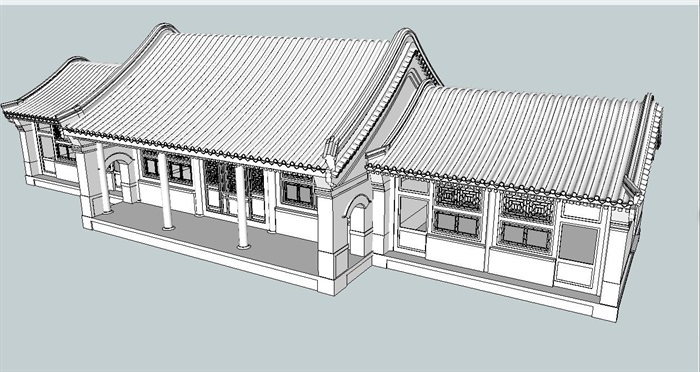 中式四合院正房建筑SU模型