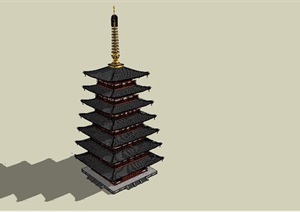 七层古塔建筑设计SU(草图大师)模型