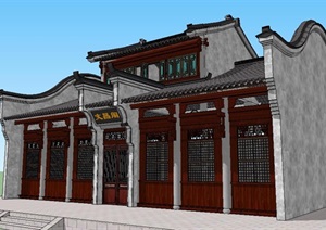 中式茶馆单层建筑设计SU(草图大师)模型