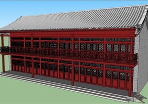 中式古典茶楼建筑SU(草图大师)模型