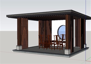 两款新中式凉亭及桌椅组合SU(草图大师)模型