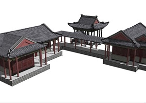 旅游古建筑中式亭、廊建筑SU(草图大师)模型