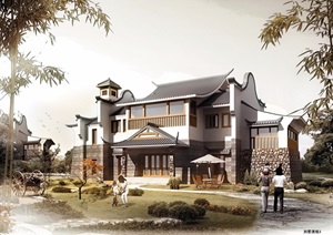 杭州江南春度假村别墅建筑设计jpg、cad方案