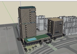 现代风格办公楼总部建筑设计SU(草图大师)模型