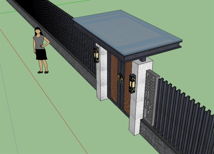 新中式院门围墙大门设计su模型