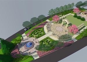 欧式小广场详细完整的景观设计SU(草图大师)模型cad施工及效果图