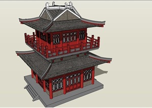 唐代阁楼详细建筑设计SU(草图大师)模型