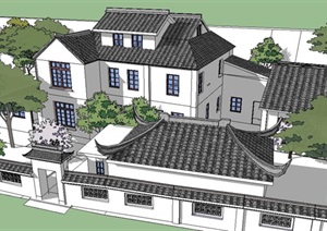 中式大型别墅建筑SU(草图大师)模型