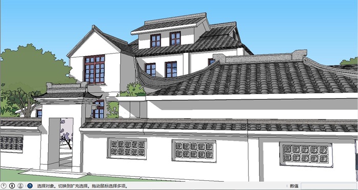 中式大型别墅建筑SU模型