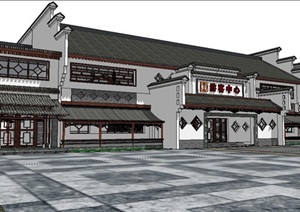 中式风格酒店建筑设计SU(草图大师)模型